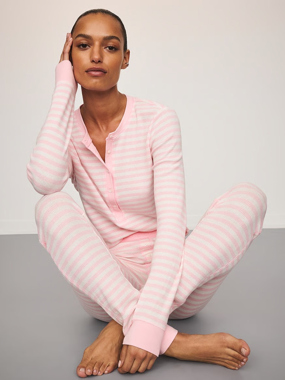 Victoria's Secret NEW pink striped Henley pajama set Size Medium | Cozy Fall PJs - Picture 1 of 12